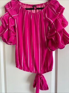 Off-Shoulder Pink Striped Tie-Hem Top